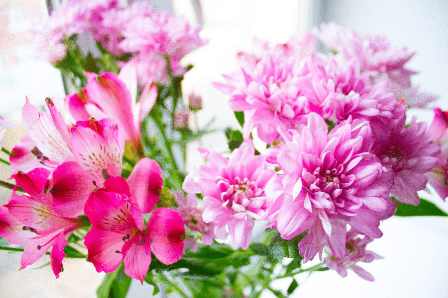 använd florist för att välja blommor som rosa ros med rätt bukett - Grattis 70 År Blommor